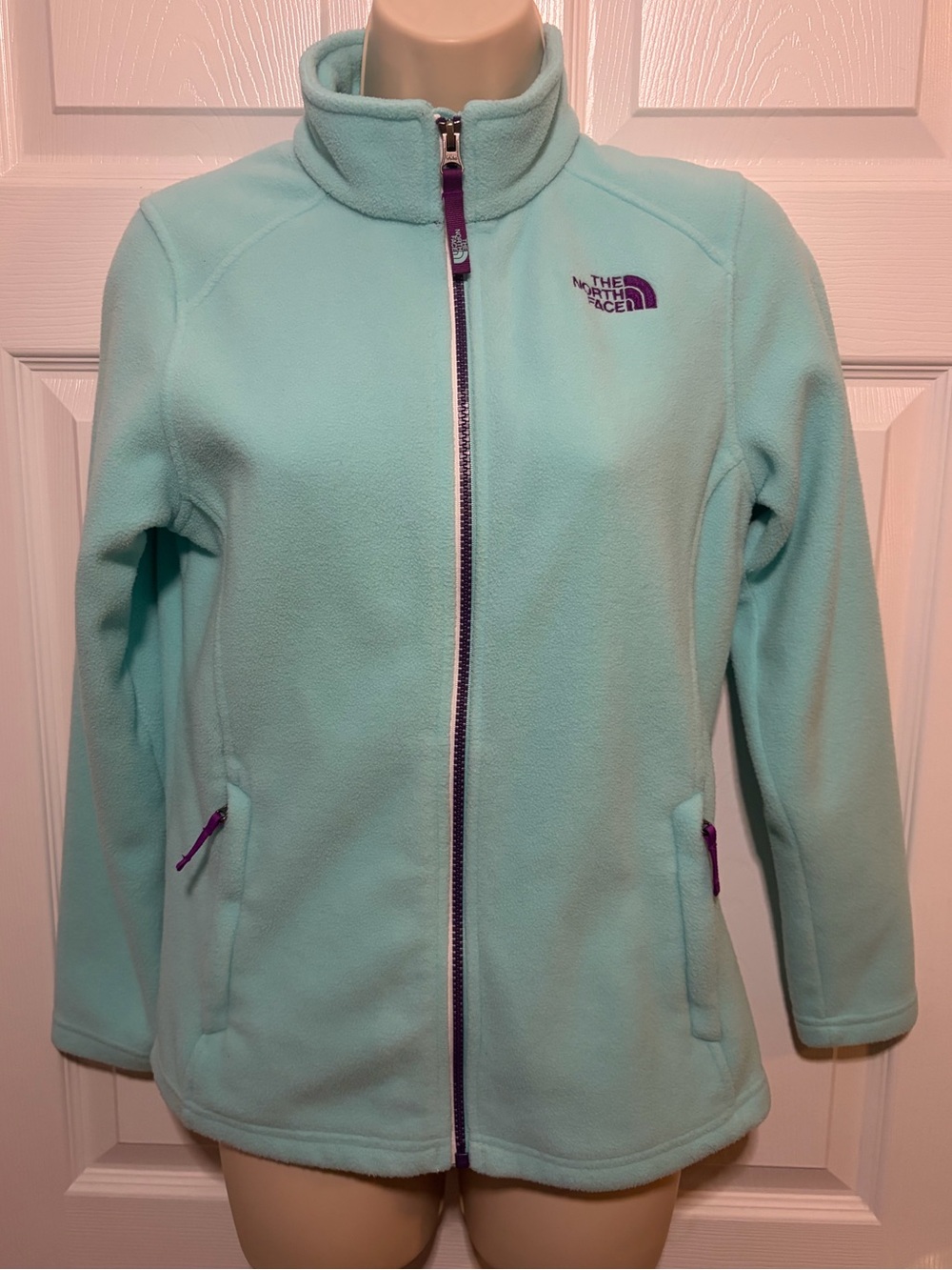 North Face Light Blue and Purple Fleece Coat Jacket Girls Large 14-16